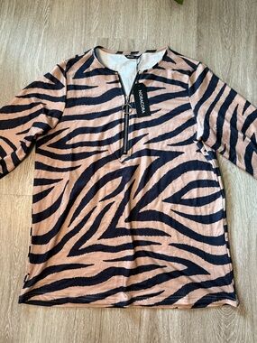 Zebra Print Quarter Zip Long Sleeve Top - Size L